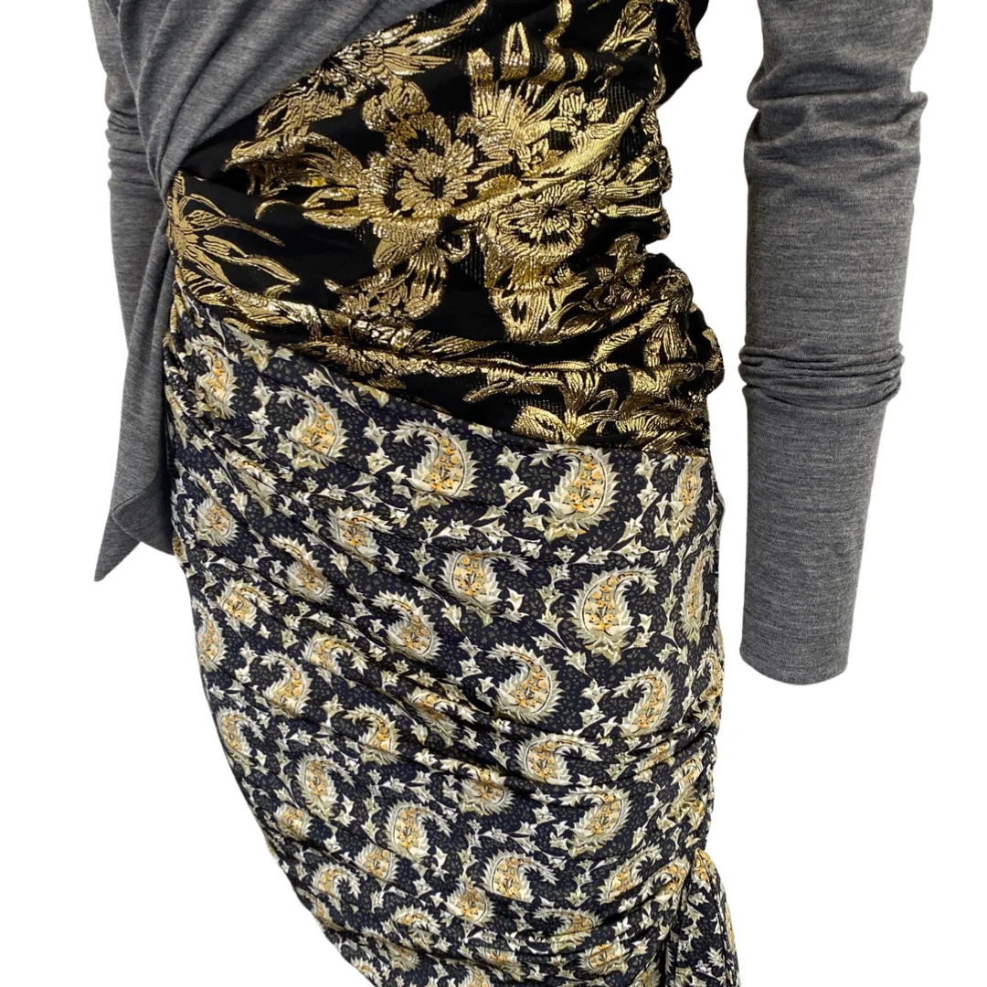 ALTUZARRA grey woolen dress with floral silk print - Image 5