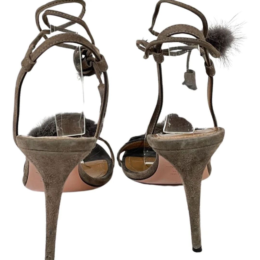 AQUAZZURA Pom Pom brown and purple heels - Image 4
