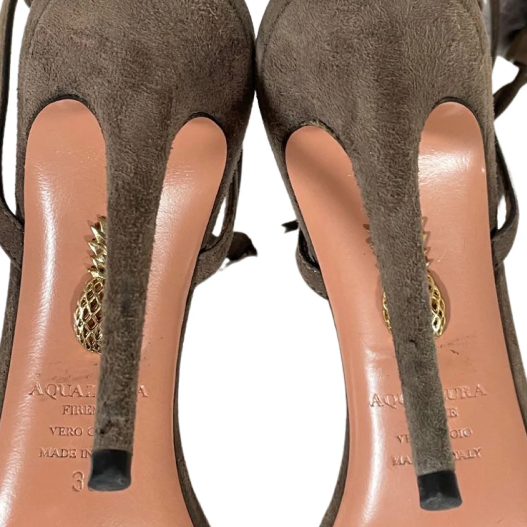 AQUAZZURA Pom Pom brown and purple heels - Image 5