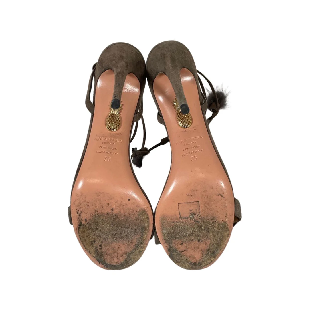 AQUAZZURA Pom Pom brown and purple heels - Image 6