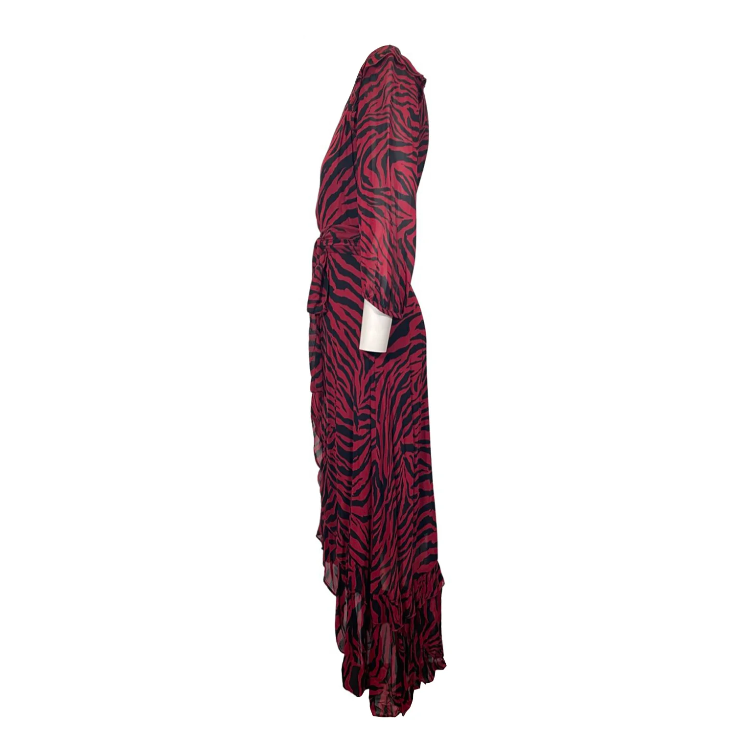 BA&SH burgundy animal print viscose belted dress | Size 0 - Image 3