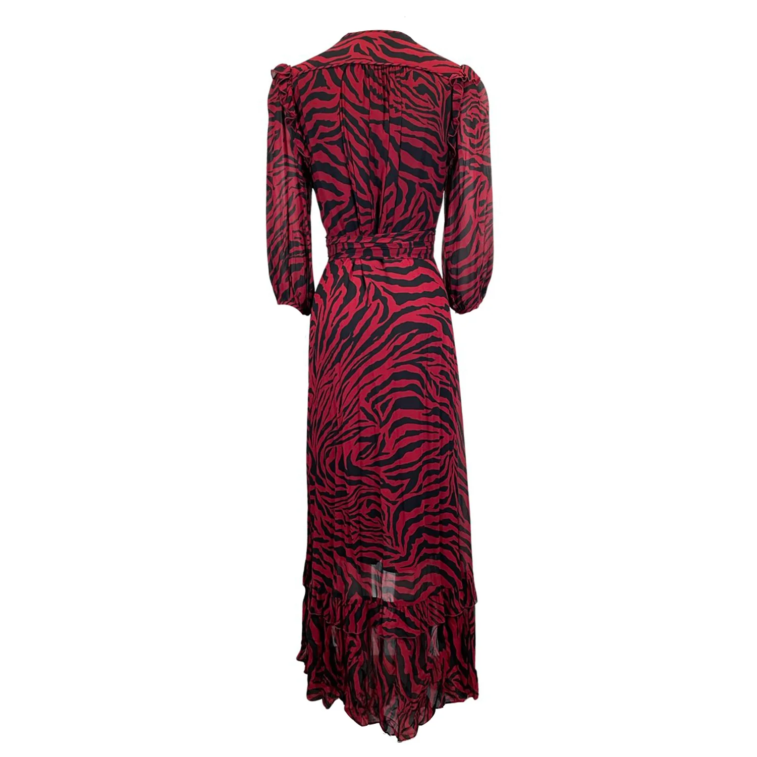 BA&SH burgundy animal print viscose belted dress | Size 0 - Image 4