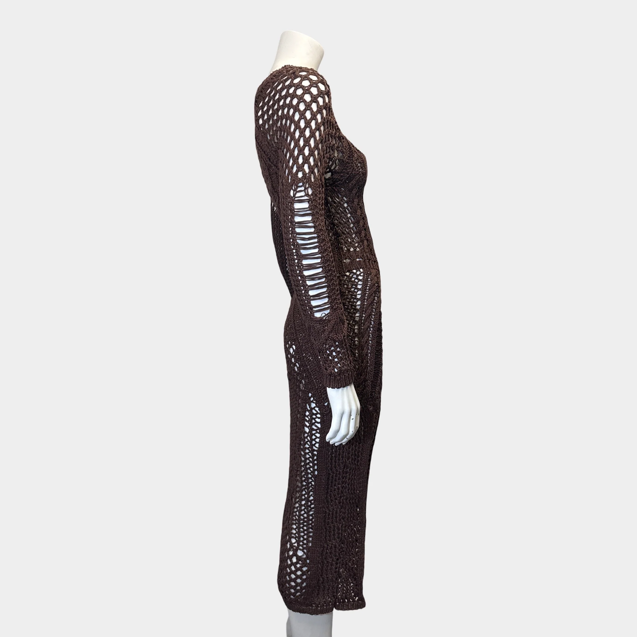 Balmain Brown Loose Knit Cotton Dress - Image 3