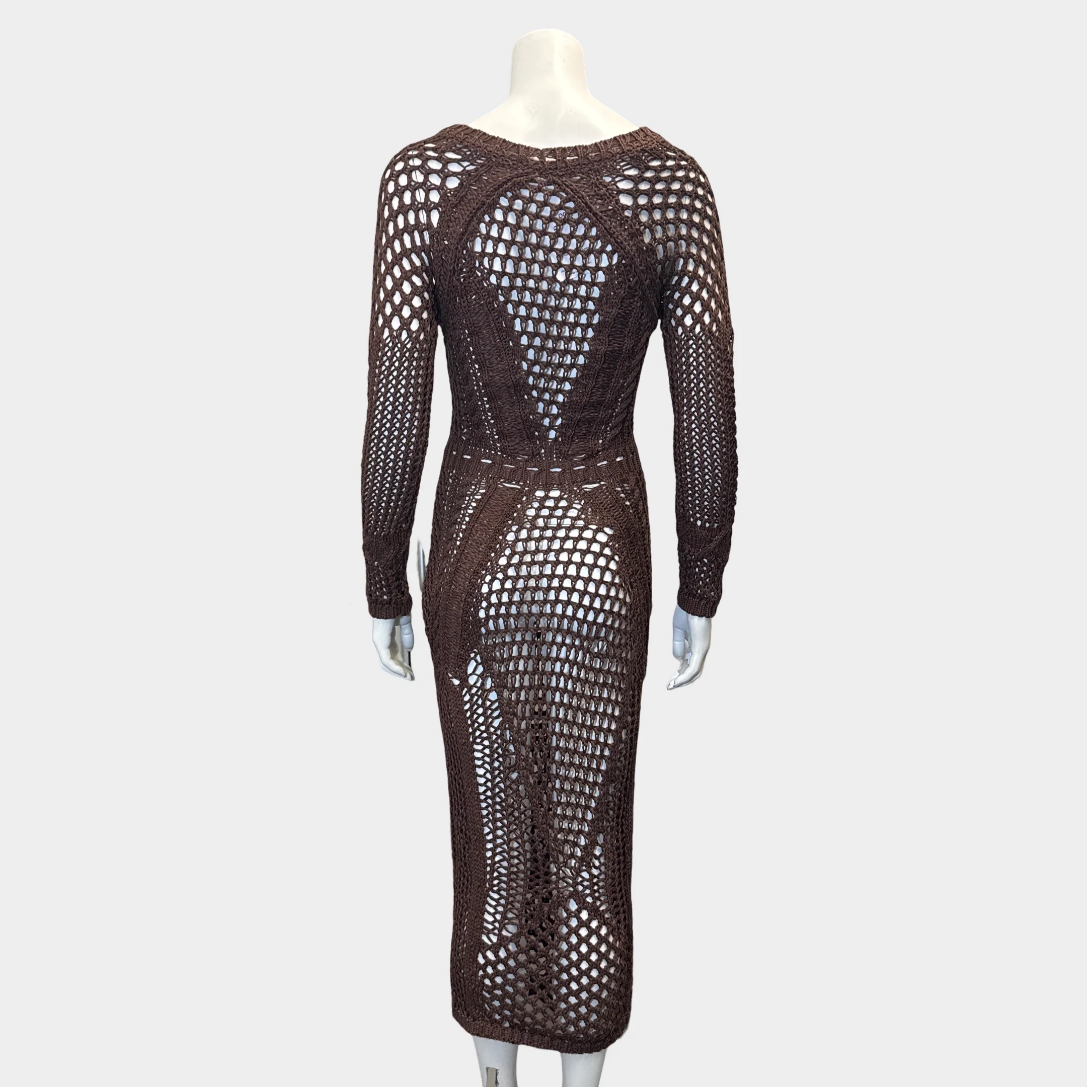 Balmain Brown Loose Knit Cotton Dress - Image 4