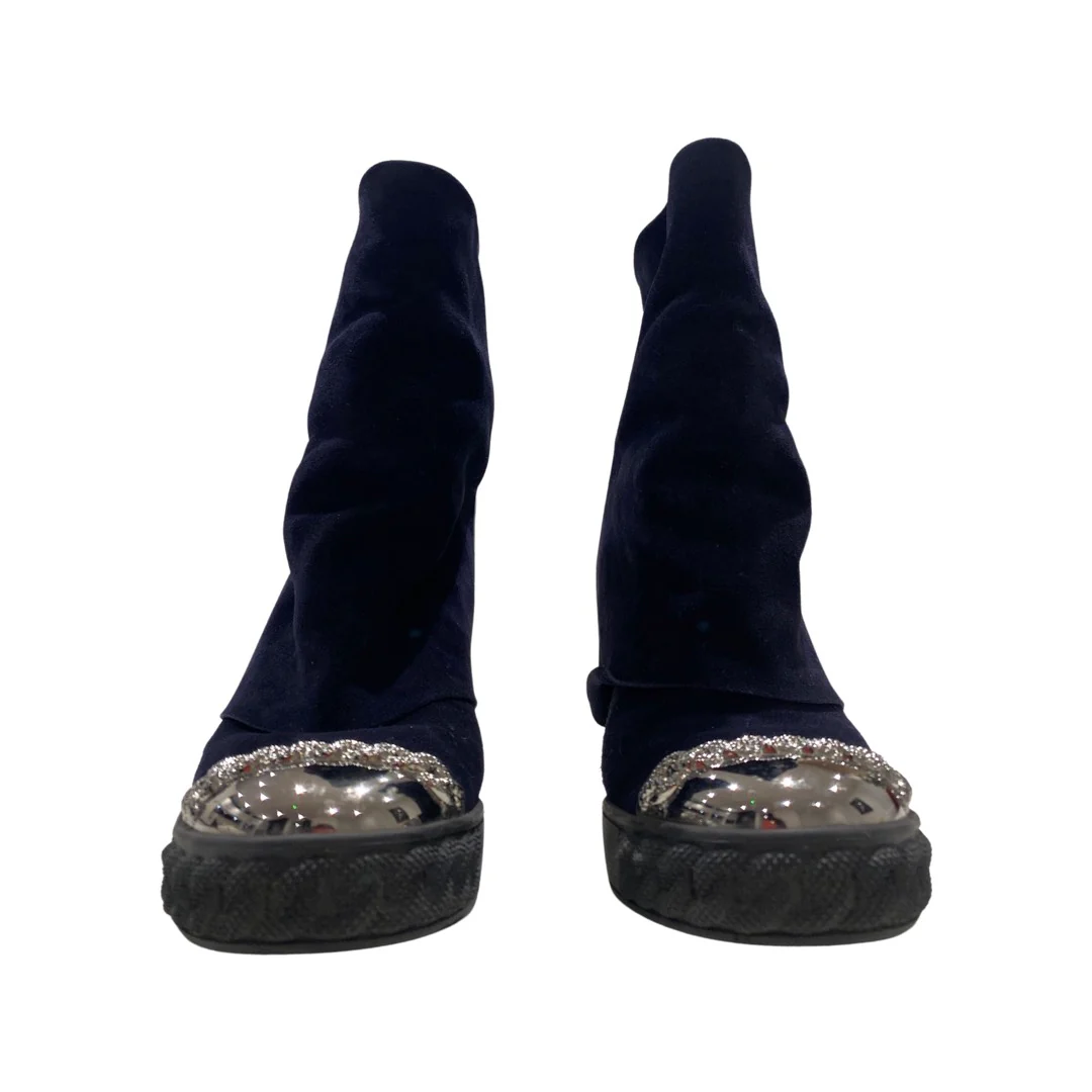 CASADEI navy suede platform boots - Image 3