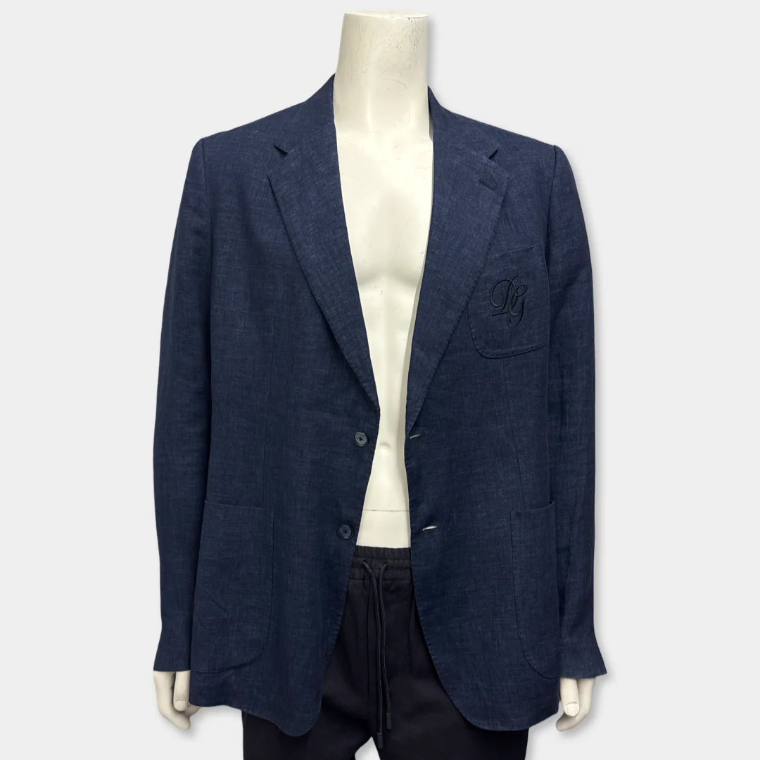 Dolce & Gabbana Men's Blue and White Linen Suit - Image 3