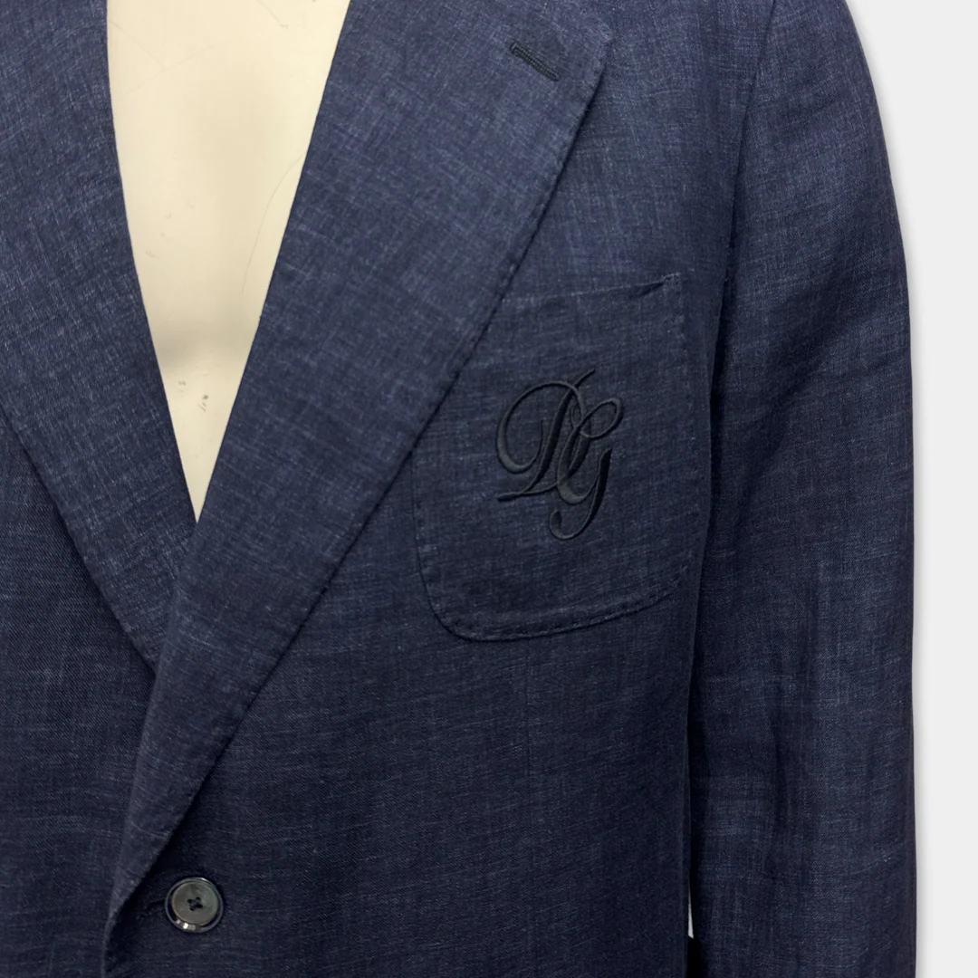 Dolce & Gabbana Men's Blue and White Linen Suit - Image 4