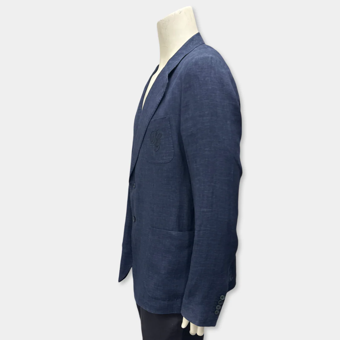 Dolce & Gabbana Men's Blue and White Linen Suit - Image 5