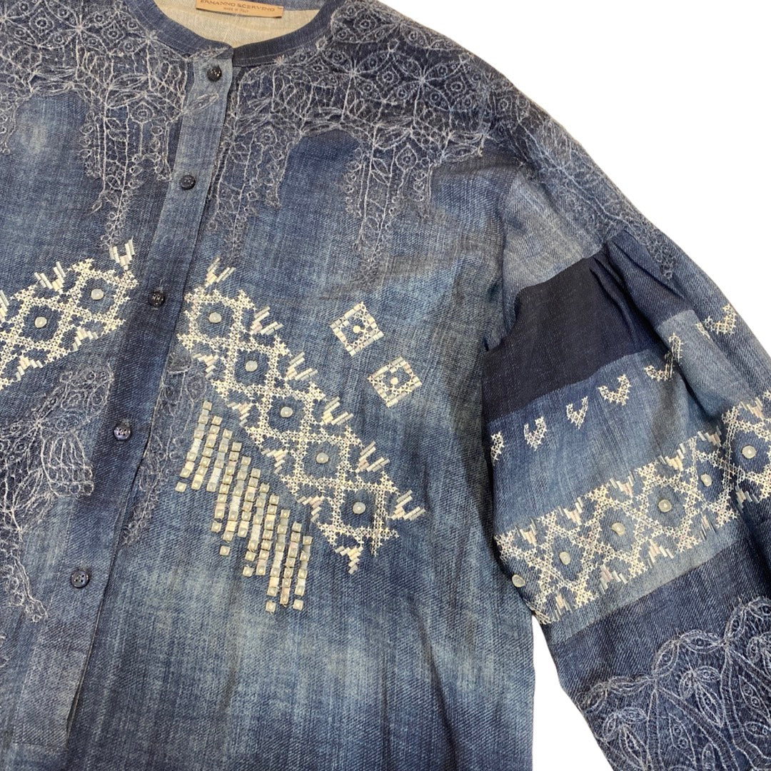 ERMANNO SCERVINO navy lace embroidered viscose blouse - Image 3