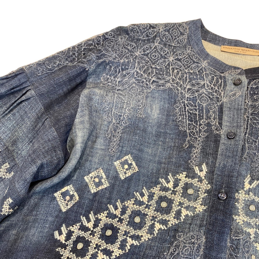 ERMANNO SCERVINO navy lace embroidered viscose blouse - Image 4