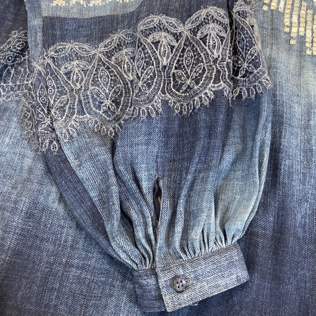 ERMANNO SCERVINO navy lace embroidered viscose blouse - Image 5