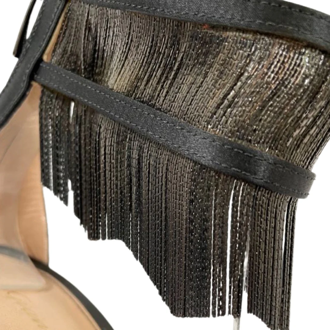 GIANVITO ROSSI black satin heels with metal fringes - Image 4