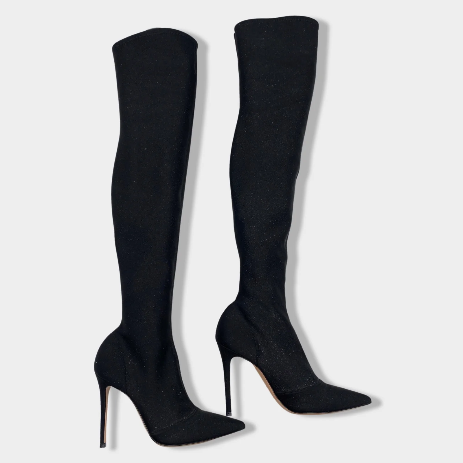 GIANVITO ROSSI glittered stretch-knit thigh boots - Image 3
