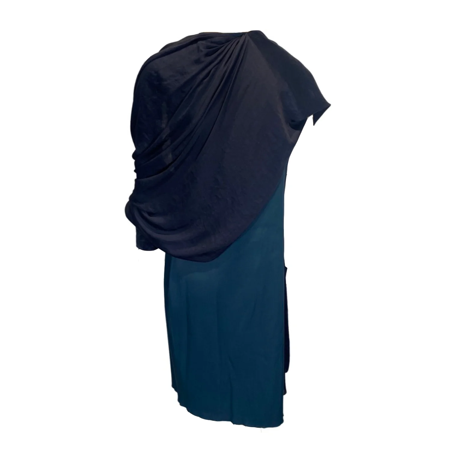 LANVIN emerald green and navy asymmetrical viscose dress - Image 3