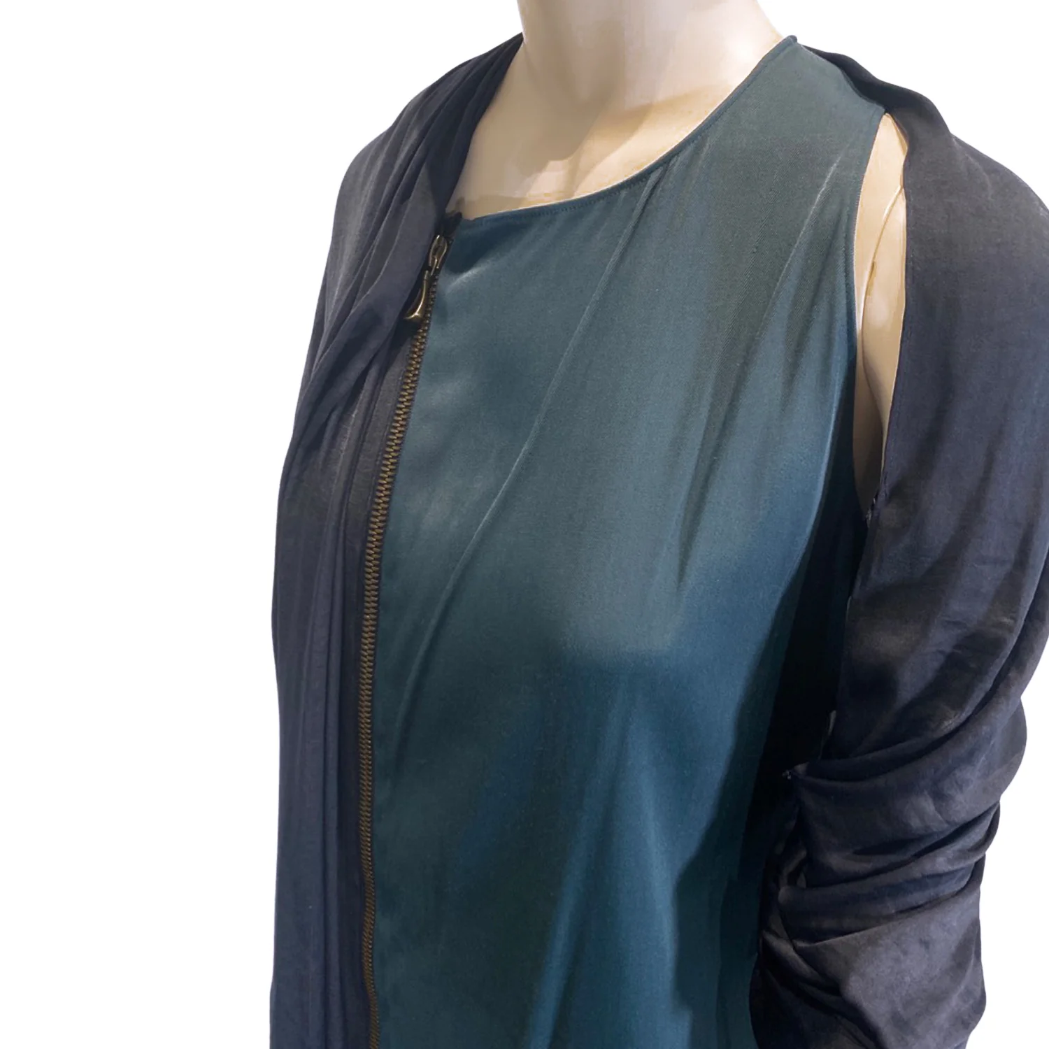 LANVIN emerald green and navy asymmetrical viscose dress - Image 4