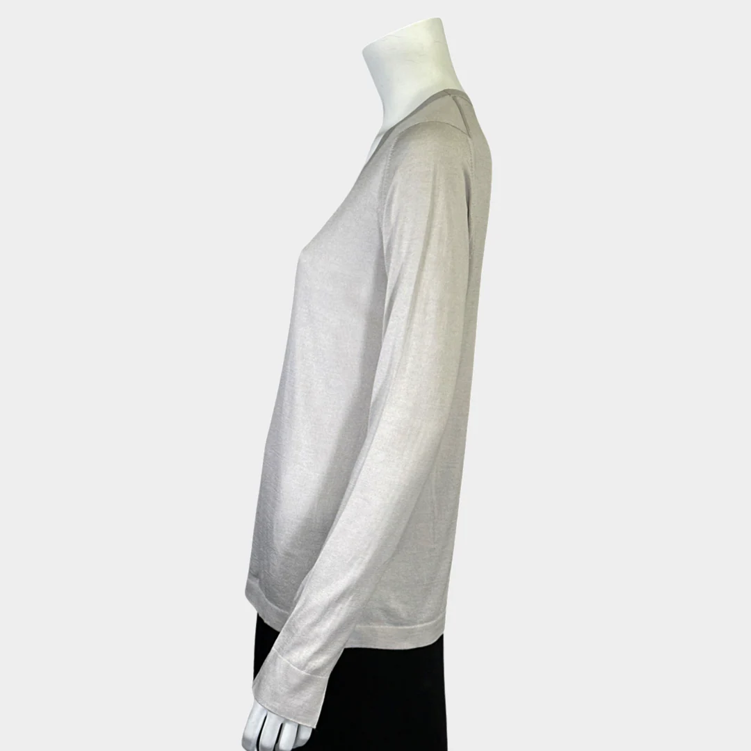 Loro Piana women's light grey silk/cotton blend jumper - Image 3