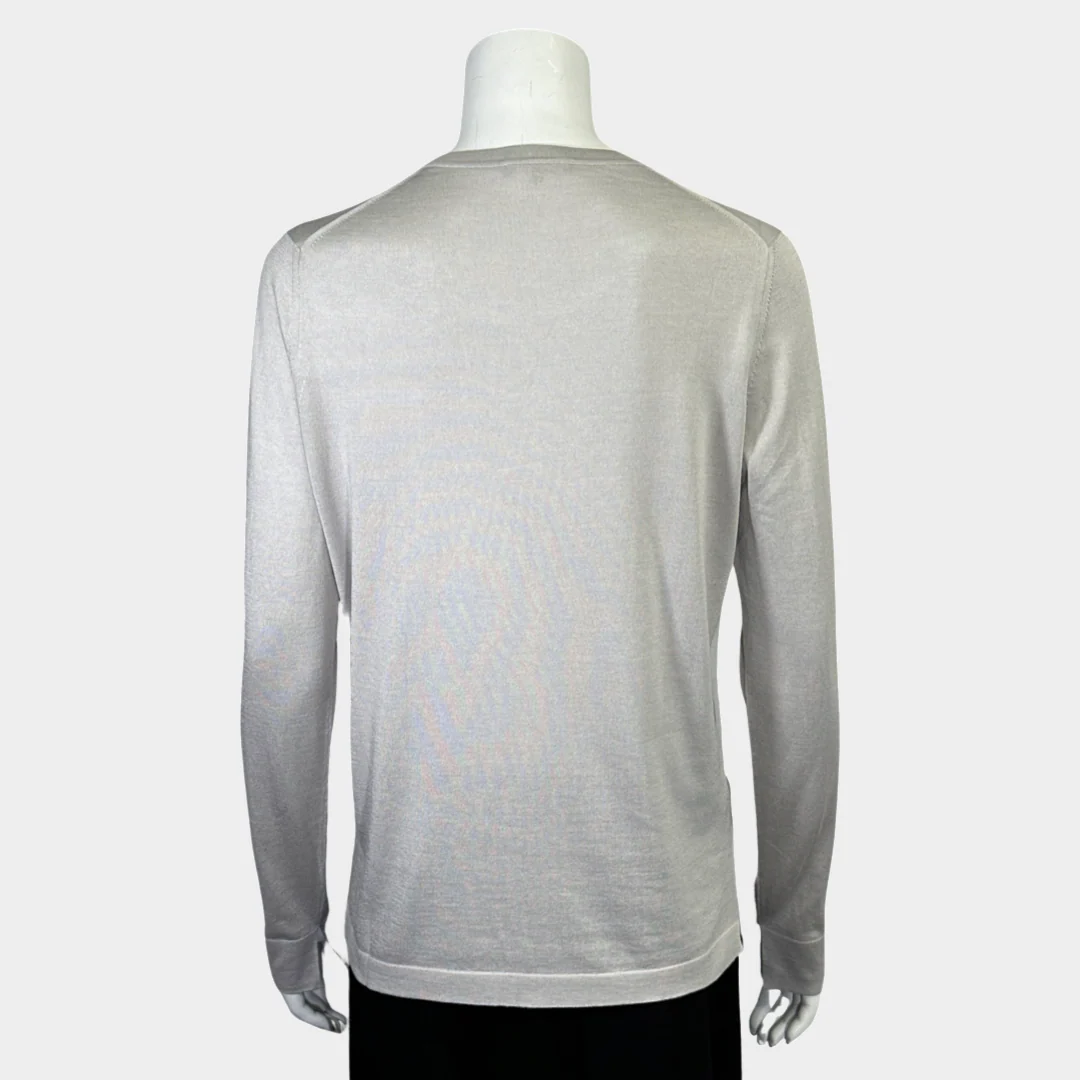 Loro Piana women's light grey silk/cotton blend jumper - Image 4