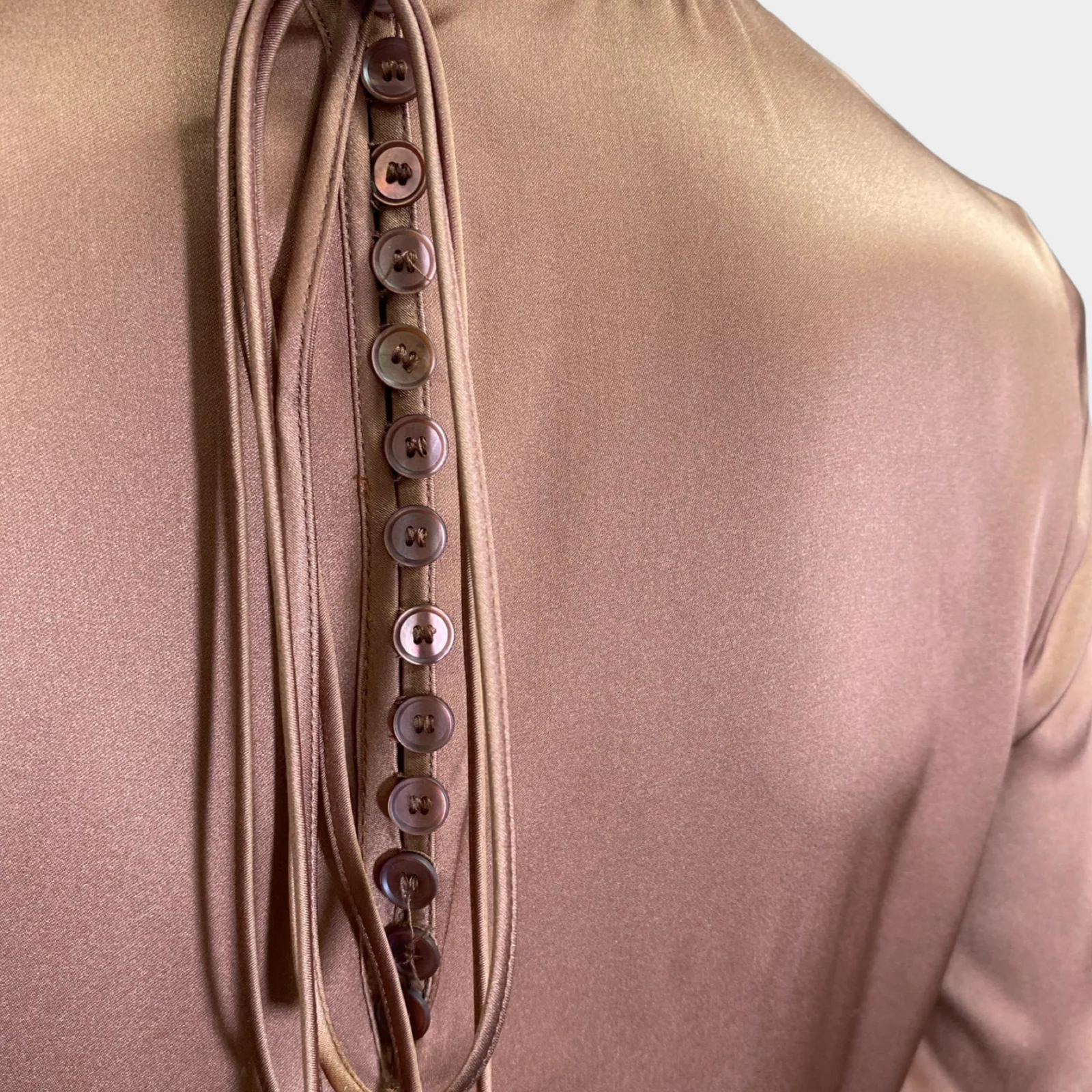 Rochas pearl brown silk mid length dress with buttons on the back - Image 4