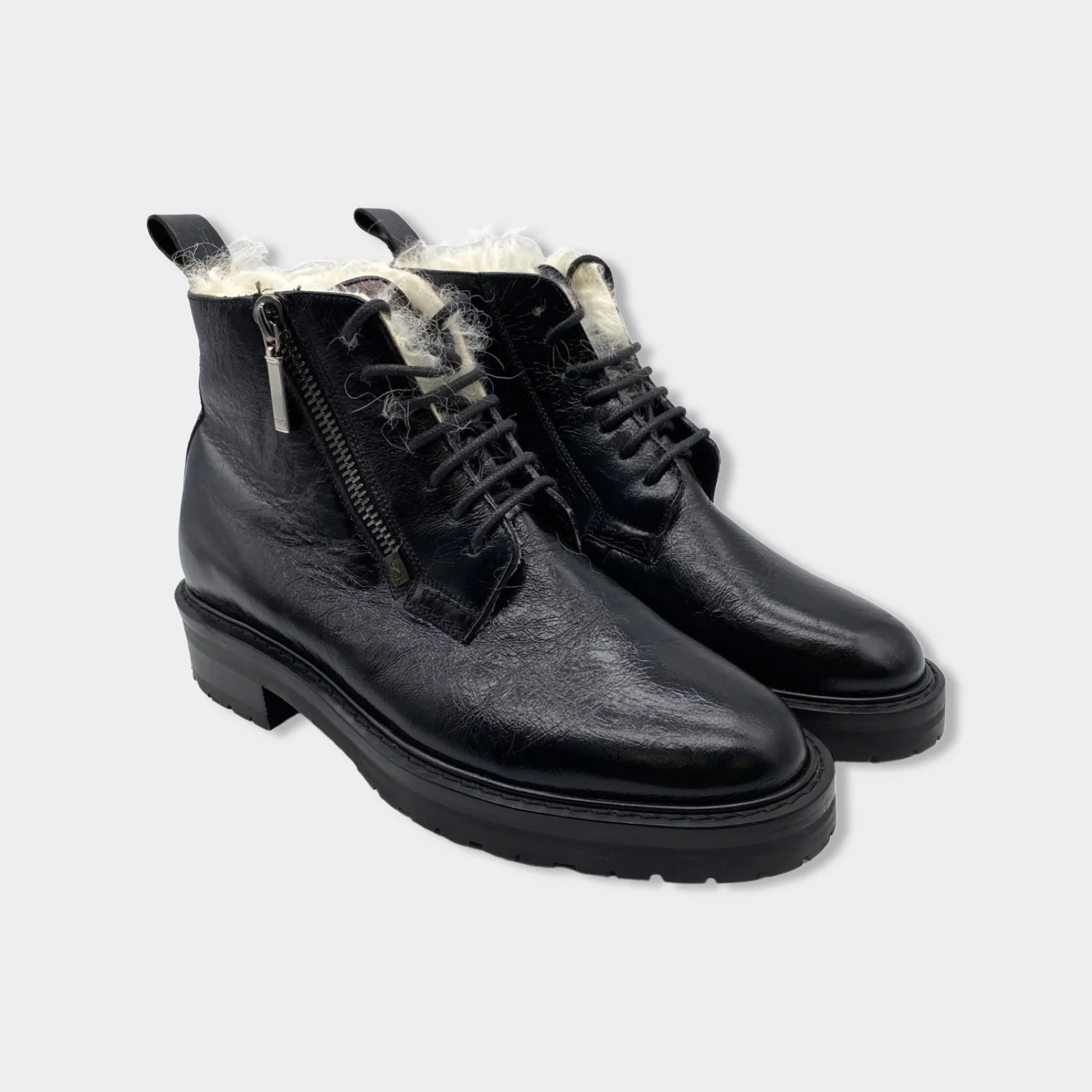 SAINT LAURENT black leather ankle boots with fur - Image 4