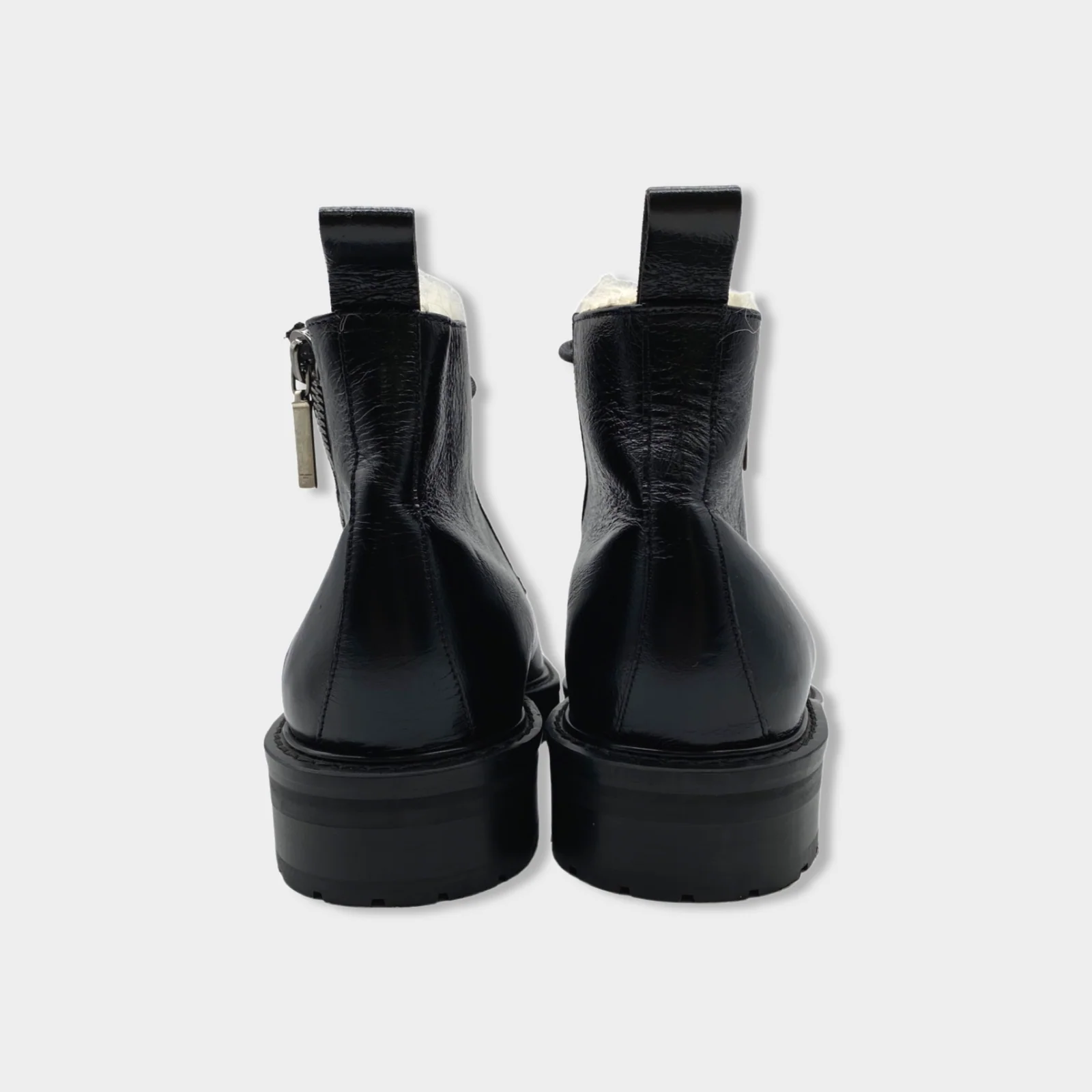 SAINT LAURENT black leather ankle boots with fur - Image 5