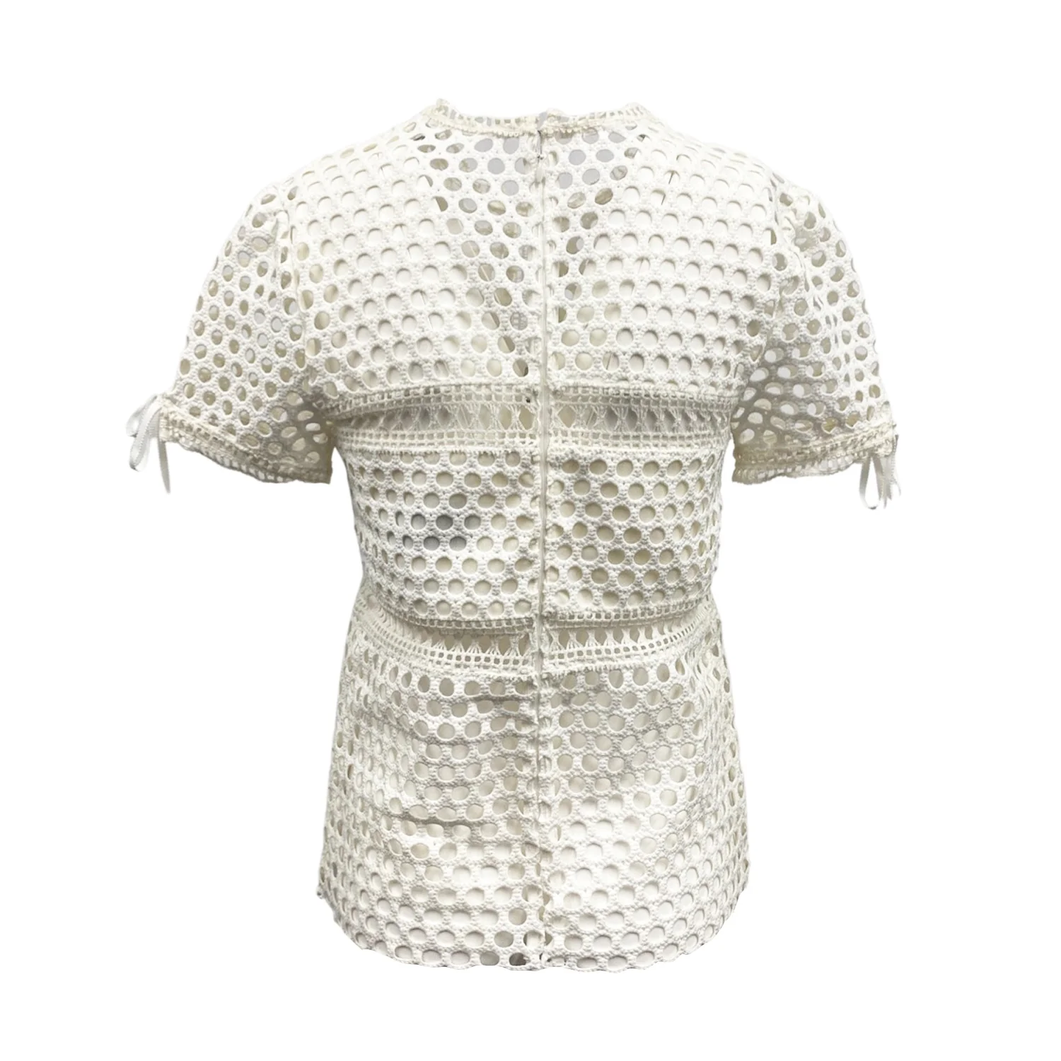 SELF-PORTRAIT ecru mesh cotton top - Image 3