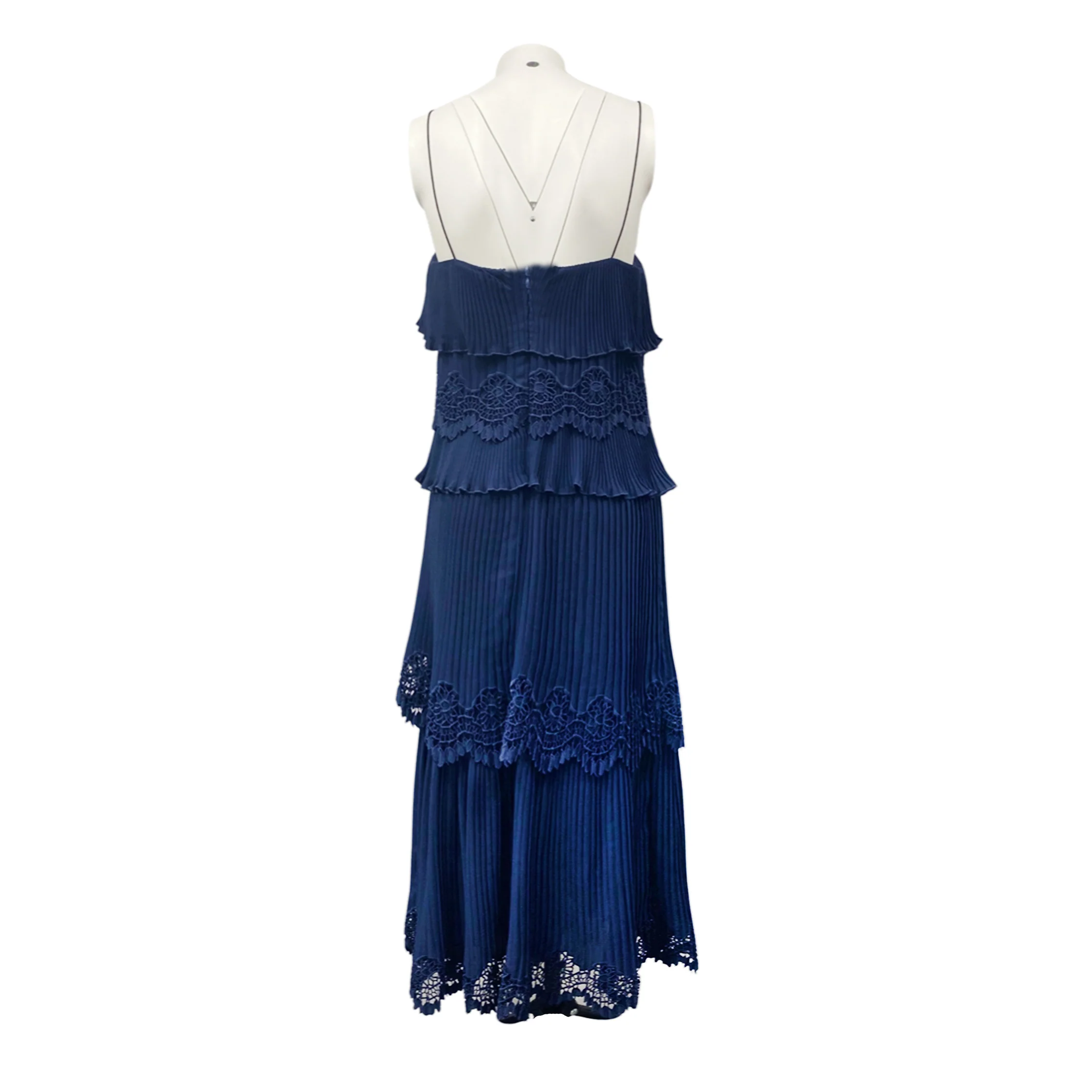 SELF-PORTRAIT navy pleated midi dress - Image 3