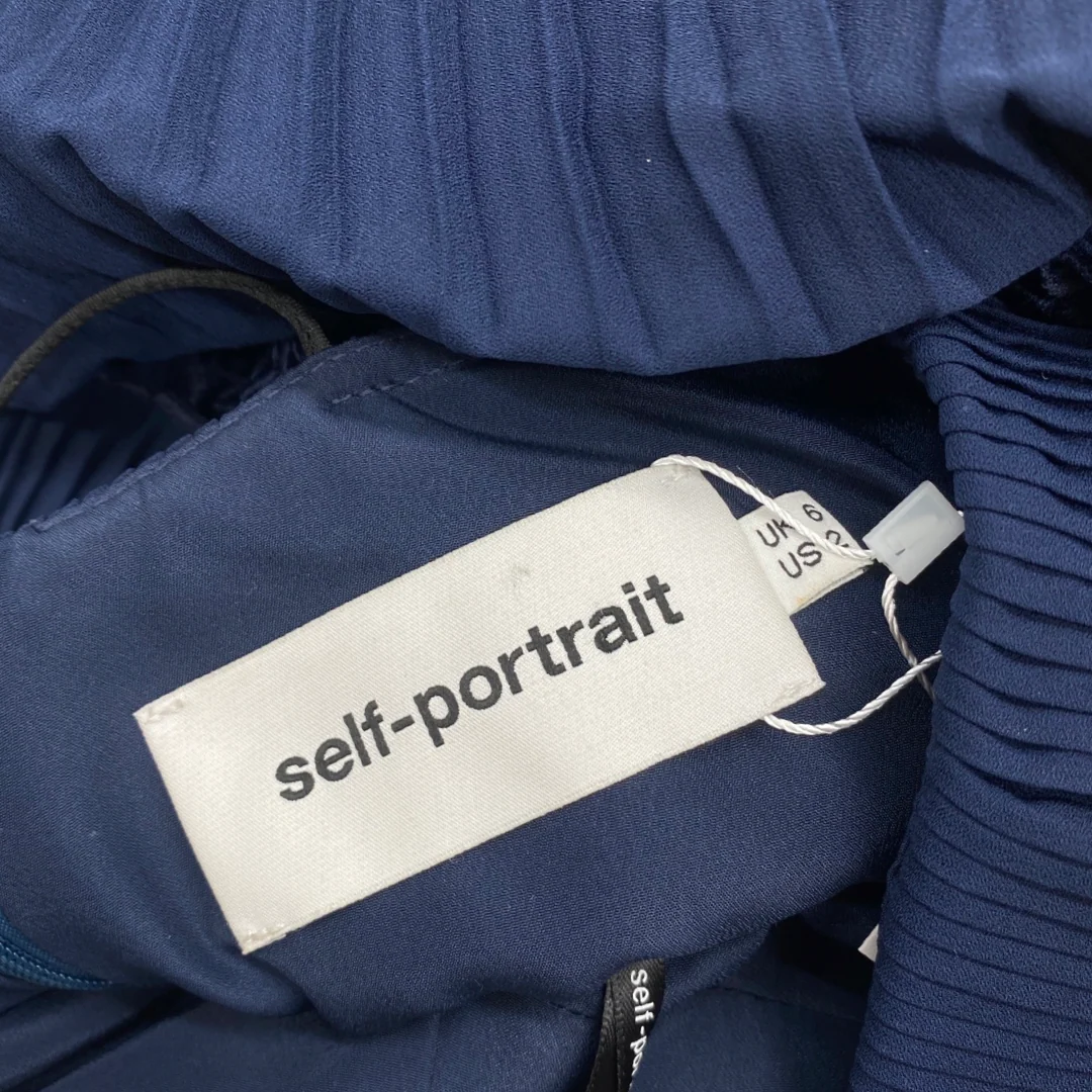 SELF-PORTRAIT navy pleated midi dress - Image 4